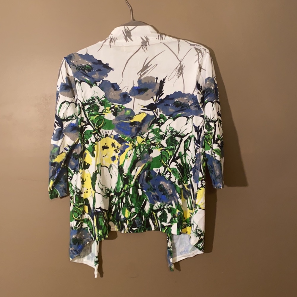 Christina Floral Beaded Accent Knit Open Front Cardigan Sweater 3/4 Sleeves